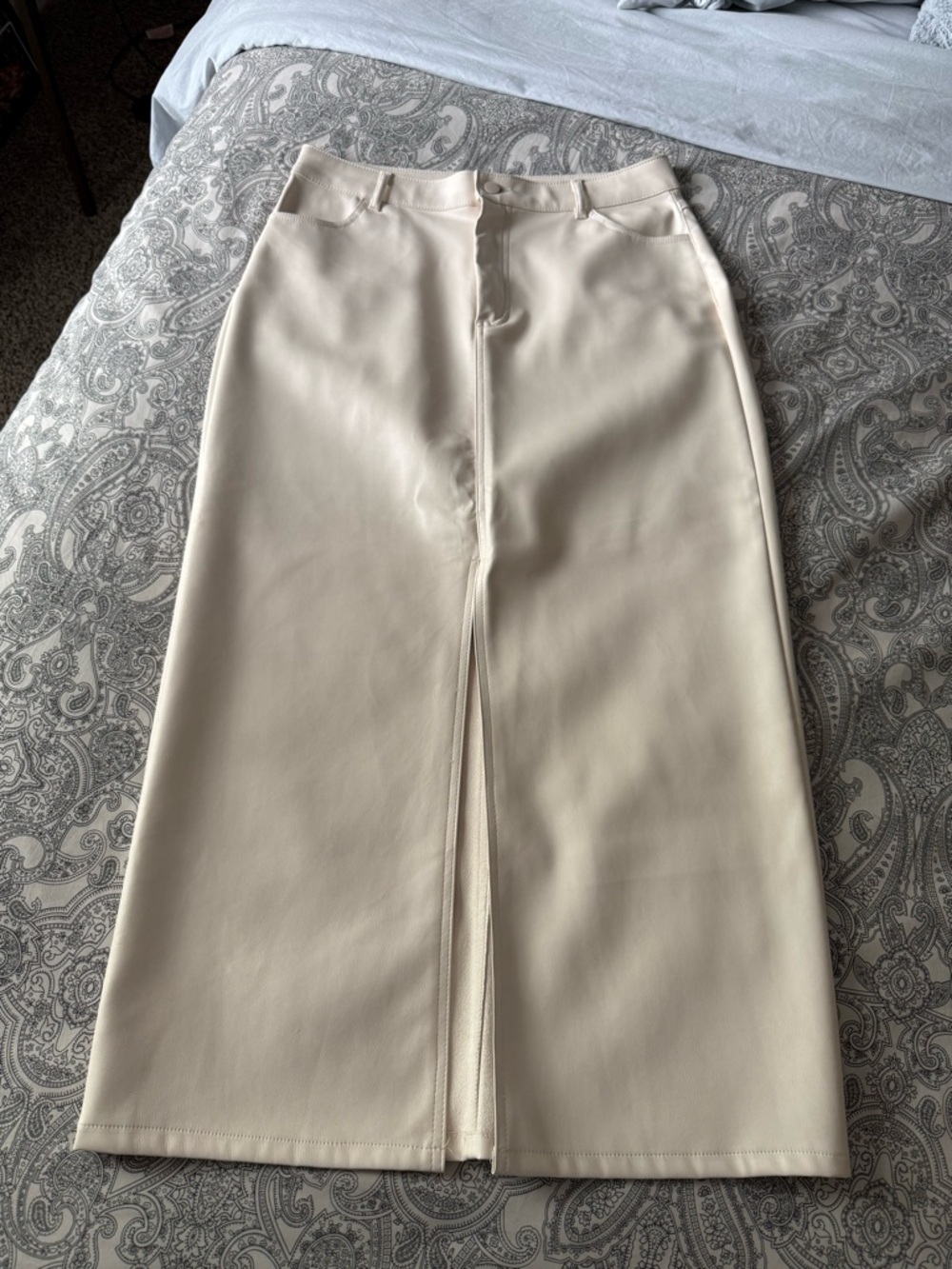 Faux Leather Maxi Skirt with Front Slit